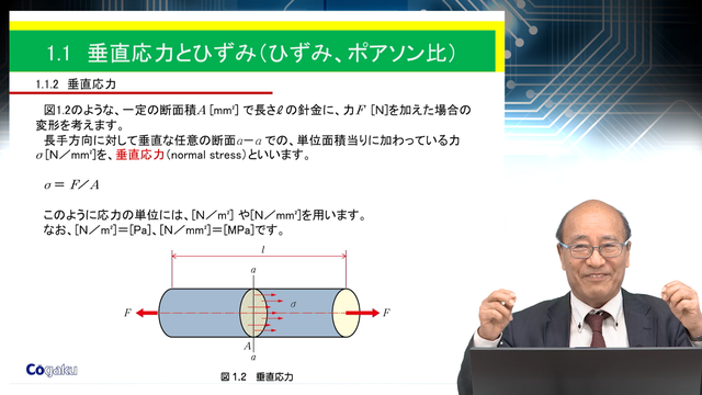 垂直応力とひずみ（ひずみ、ポアソン比）：サンプル動画画面